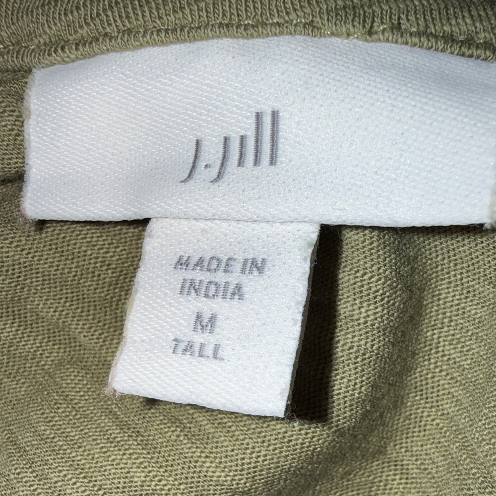 J.Jill Olive Green Embroidered Peasant Tunic Blouse Medium Tall 🌿 Boho Cotton - Picture 9 of 13